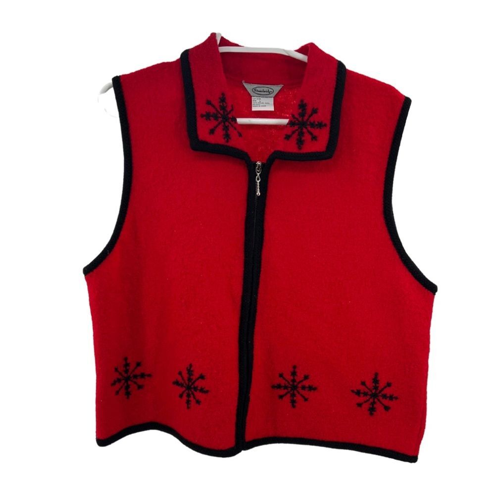 Stonebridge 100% boiled wool snowflake L zip front vest vintage holiday winter - Picture 1 of 6